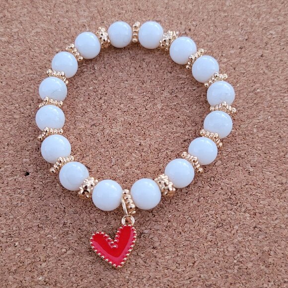 White Glass Bead Wristband - Perfect Valentine's Day Gift - Picture 2 of 3